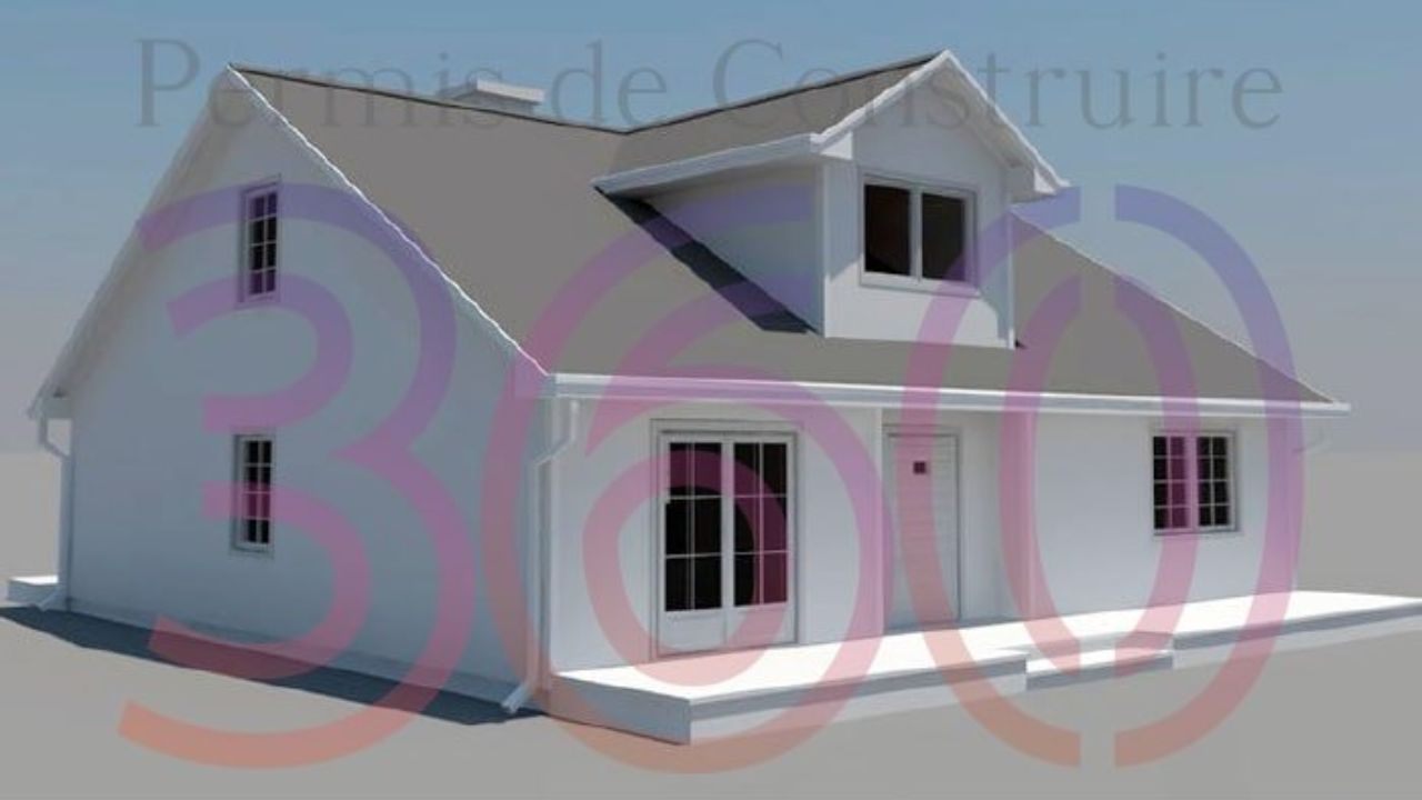 Conception 3D d'une maison traditionnelle située en Normandie, caractérisée par un toit en pente, une lucarne, et des finitions modernes avec de grandes fenêtres pour un éclairage optimal.